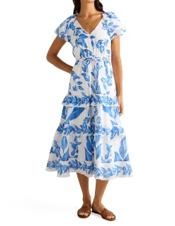 IRIS TIERED RUFFLE MIDI DRESS