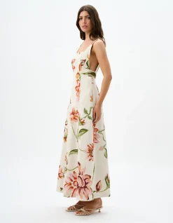 Isolde Linen Floral Open Back Maxi Dress