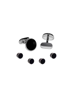 Italian Black Enamel Cufflink and Stud Set