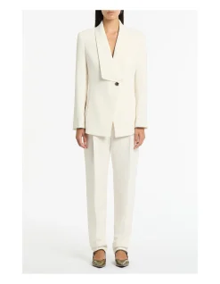 Ivory Crepe Jewel Button Shawl Collar Jacket