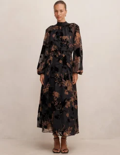 JANELLE VELVET BURNOUT MAXI DRESS