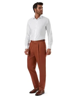 JB RUST COTTON LINEN SINGLE PLEAT TROUSER