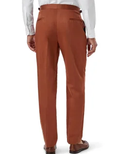 JB RUST COTTON LINEN SINGLE PLEAT TROUSER