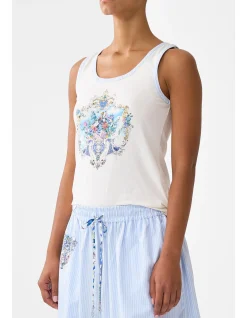 JERSEY SCOOP NECK TANK TOP - WHITE/BLUE