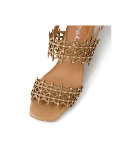 Jully Laser Cut Block Heel Sandals