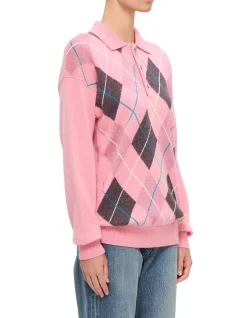JWA X PRINGLE OF SCOTLAND ARGYLE KNIT POLO SHIRT