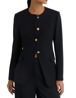 Kate Crest Button Collarless Jacket
