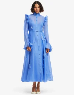 Katrina Applique Butterfly Sleeve Midi Dress Azure