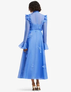 Katrina Applique Butterfly Sleeve Midi Dress Azure