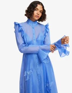 Katrina Applique Butterfly Sleeve Midi Dress Azure
