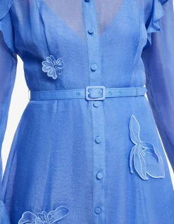 Katrina Applique Butterfly Sleeve Midi Dress Azure