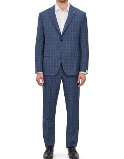 Key Line Blue Check Wool Two Piece Suit