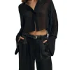 Kimono Sleeve Sheer Button-Up Top