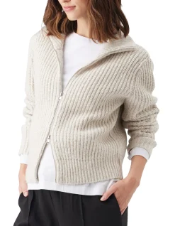 Layla Zip Through Knit Oat Marle