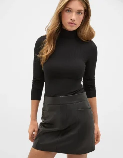 LEATHER MINI SEAM SKIRT