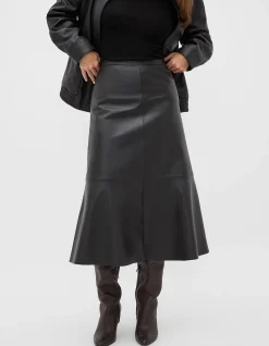 LEATHER MIDI SPLIT FRONT SKIRT