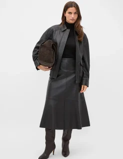 LEATHER MIDI SPLIT FRONT SKIRT