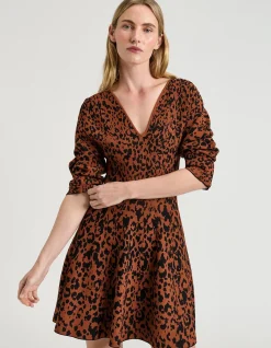 LEOPARD JACQUARD KNIT MINI DRESS