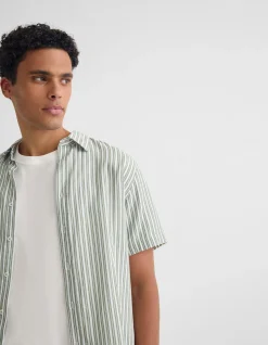 LEYTON SHORT SLV STRIPE LINEN SHIRT