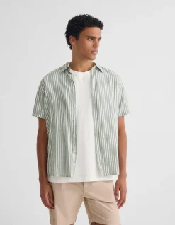 LEYTON SHORT SLV STRIPE LINEN SHIRT