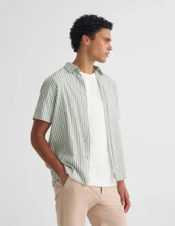 LEYTON SHORT SLV STRIPE LINEN SHIRT