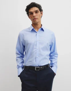 LIGHT BLUE MULTI LONG SLEEVE REG CHECK TRVL SHIRT