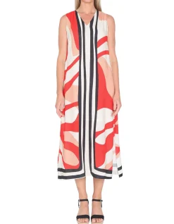 Linear Sleeveless Geometric Maxi Dress