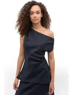 LINEN DRAPED SHOULDER TOP