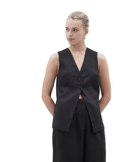 Linen Longline Vest with V Neck and Full Lining