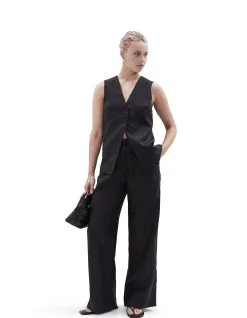 Linen Longline Vest with V Neck and Full Lining
