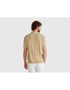 LINEN BLEND RIBBED POLO SHIRT