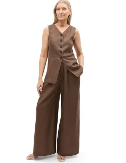 LINEN LONGLINE BUTTON VEST