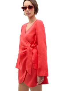 LINEN WRAP MINI DRESS