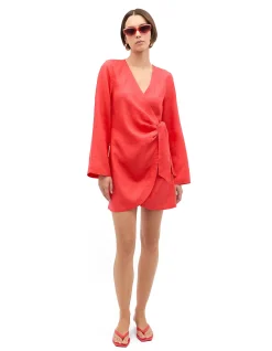 LINEN WRAP MINI DRESS