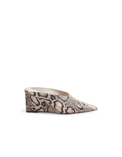 Loe Pointed Snake Print Wedge Mules