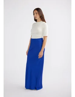 Lola Bias Cut Electric Blue Satin Maxi Skirt