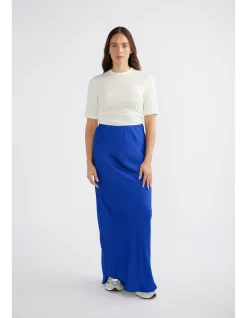 Lola Bias Cut Electric Blue Satin Maxi Skirt
