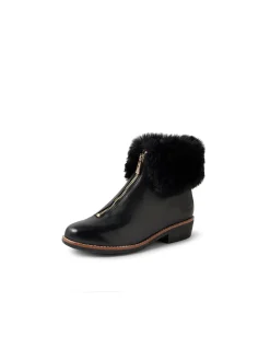 Lollys Faux Fur Zip Leather Ankle Boots