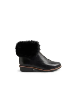 Lollys Faux Fur Zip Leather Ankle Boots