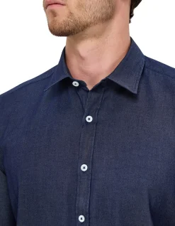 LONG SLEEVE DENIM NARROW COLLARD SHIRT