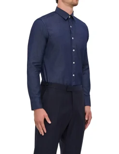 LONG SLEEVE DENIM NARROW COLLARD SHIRT