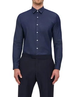 LONG SLEEVE DENIM NARROW COLLARD SHIRT