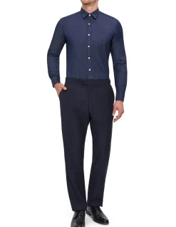LONG SLEEVE DENIM NARROW COLLARD SHIRT