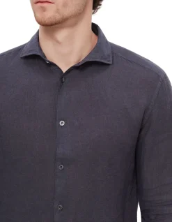 Long Sleeve Linen Shirt Navy