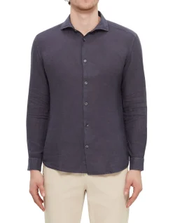 Long Sleeve Linen Shirt Navy