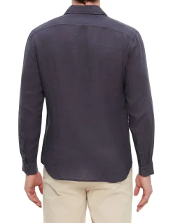 Long Sleeve Linen Shirt Navy