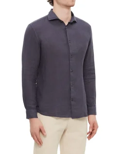 Long Sleeve Linen Shirt Navy