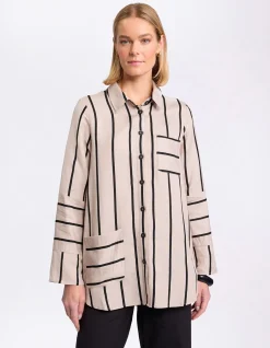 LONG SLEEVE SPLICED STRIPE SHIRT