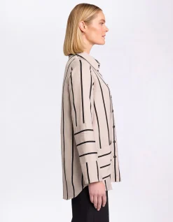 LONG SLEEVE SPLICED STRIPE SHIRT