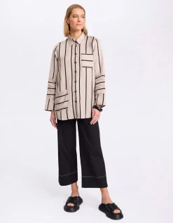 LONG SLEEVE SPLICED STRIPE SHIRT